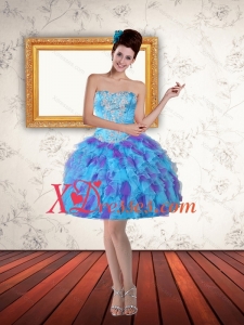 2021 Sweetheart Beading Ruffled Layers Short Prom Dress in Multi Color
