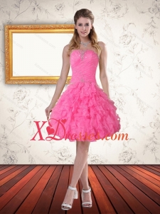 2021 Baby Pink Sweetheart Prom Dress with Beading and Ruffled Layers