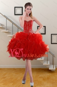 2021 Pretty Sweetheart Ruffles Red Prom Gown with Beading