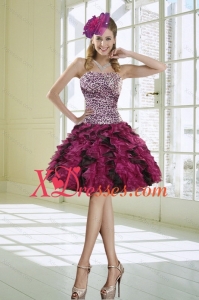 Sexy Ruffles Strapless Leopard Prom Dresses in Multi Color