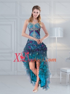 Sexy Straps Multi Color Prom Gown with Embroidery and Hand Made Flower