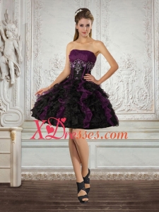 Unique Ball Gown Strapless Multi Color Prom Dresses with Ruffles and Embroidery