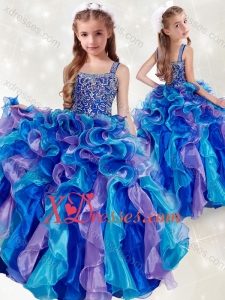 Fashionable Straps Rainbow Cheap Little Girl Pageant Dress with Beading and Ruffles