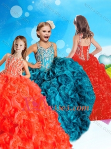 Elegant Beaded and Ruffled Red Cheap Little Girl Pageant Dress with Square