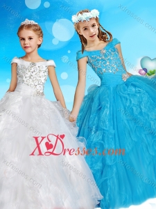 Exquisite Off the Shoulder Cheap LittleLittle Girl Pageant Dress with Cap Sleeves