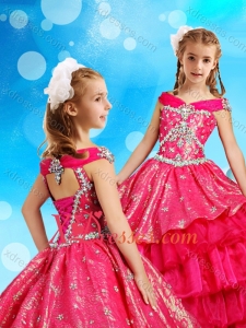 Off the Shoulder RedCheap Little Girl Pageant Dress in Organza and Sequins
