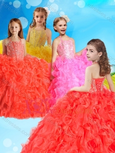 Gorgeous Beaded and Ruffled Little Girl Mini Quinceanera Dress with Halter Top