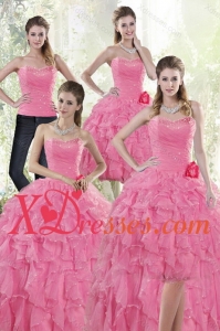 2021 Fast Delivery Baby Pink Quince Dresses with Beading and Ruffles