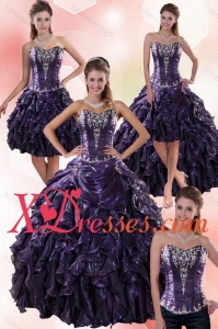 Fast Delivery Sweetheart Ball Gown Purple Quince Dresses with Embroidery