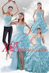 2021 Custom Made Aqua Blue Quiceanera Dresses in Taffeta