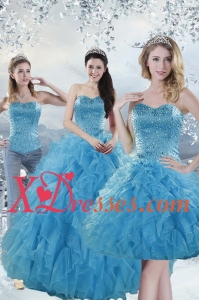 2021 Elegant Baby Blue Quince Dresses with Beading and Ruffles