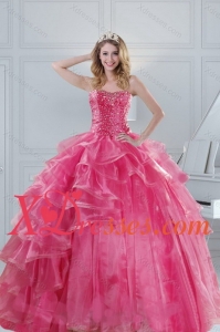 2021 Gorgeous Pink Strapless Sweet 15 Dresses with Beading and Ruffles