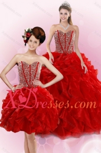 2021 New Style Red Quince Dresses with Beading and Ruffles