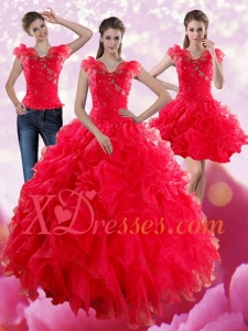 Red Sweetheart Quince Dresses with Ruffles and Beading for 2021