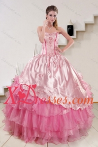 Strapless Pink 2021 Cute Quinceanera Dresses with Embroidery and Ruffles