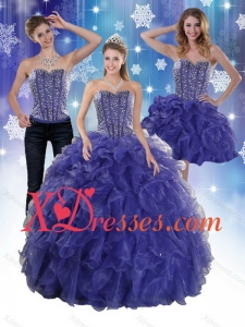 The Super Hot Beading and Ruffles Quince Dresses in Royal Bule