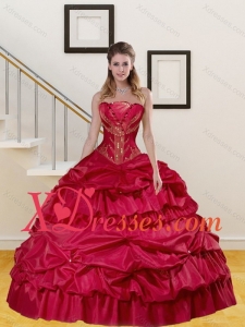 Wine Red Strapless Beading and Pick Ups Quinceanera Dresses for 2021