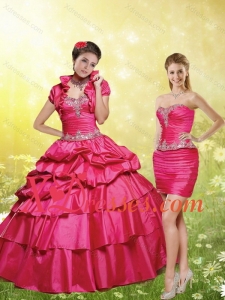2021 Red Strapless Quinceanera Dresses with Appliques and Pick-ups