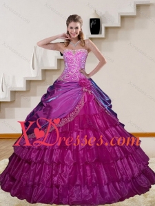 2021 The Most Popular Appliques and Ruffled Layers Fuchsia Sweet 15 Dresses