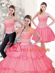 Beautiful 2021 Hot Pink Quinceanera Dresses with Beading and Ruffled Layers