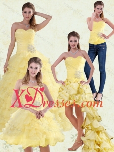 Couture Yellow Beaded and Ruffled Sweetheart Quinceanera Dress for 2021