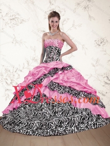Unique Zebra Printed 2021 Pink Quinceanera Dresses with Ruffles and Pick Ups