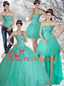 Couture Appliques and Beading Strapless Sweet 15 Dress in Apple Green