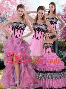 Couture Zebra Printed Multi Color Quinceanera Dress with Pick Ups and Appliques
