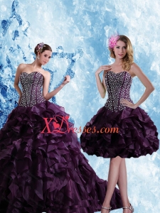 Couture Burgundy Quinceanera Dress with Ruffles and Beading