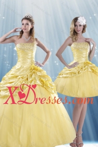 Couture Strapless 2021 Beading Quince Dresses with Beadings and Pick Ups