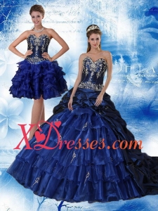 Navy Blue Sweetheart Couture Quinceanera Dress with Ruffles and Embroidery