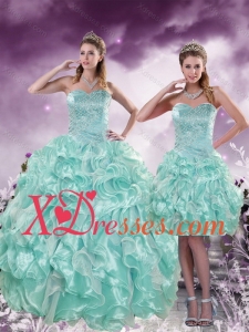 2021 Couture Beading and Ruffles Aqual Blue Quince Dresses