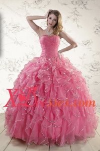 2021 Couture Rose Pink Quince Dresses with Paillette and Ruffles