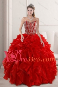 2021 CoutureRed Quinceanera Dresses with Beading and Ruffles