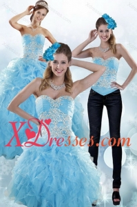 Couture Baby Blue Sweetheart 2021 Sweet 15 Dresses with Embroidery and Ruffles
