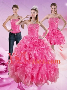 Couture Hot Pink Sweet 16 Dresses with Beading and Ruffles
