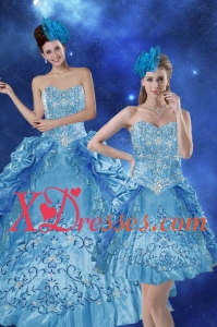 Couture Teal 2021 Quince Dresses with Embroidery and Pick Ups