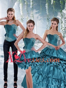 2021 Teal Sweet 16 Couture Dresses with Ruffled Layers and Beading