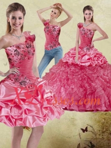 2021 Couture Appliques and Ruffles Watermelon Quinceanera Dress