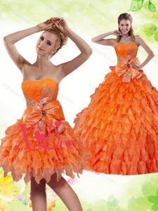 2021 Couture Ruffles and Bowknot Sweetheart Quinceanera Dress in Orange