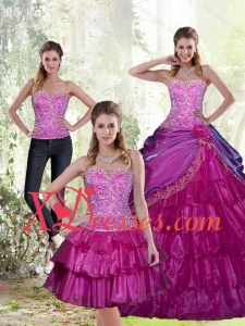 Couture 2021 Appliques and Ruffled Layers Fuchsia Sweet 15 Dresses