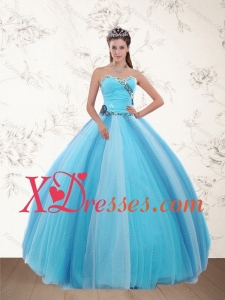 Couture Light Blue Sweetheart Quinceanera Dresses with Ruching and Appliques for 2021