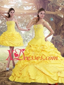 2021 Couture Yellow Strapless Beading 2021 Quinceanera Dresses with Brush Train