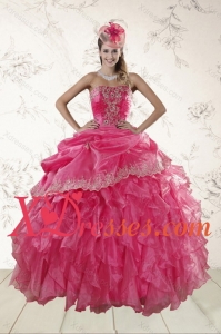 Best Quinceanera Ruffles and Appliques Quince Dresses in Hot Pink