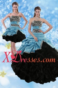 Best Zebra Print Multi Color Strapless Quince Dresses with Ruffles and Pick Ups