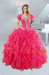 2021 Best Hot Pink Quince Dresses with Ruffles and Beading