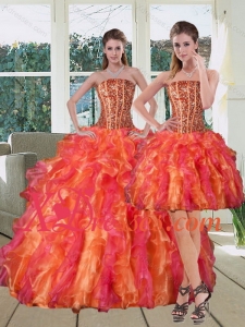 Pretty Multi Color Strapless Quinceanera Dress with Beading and Ruffles
