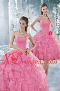Beautiful Baby Pink Custom Made Quince Dresses with Beading and Ruffles