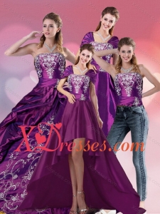 Embroidery Strapless Custom Made Quinceanera Dress in Purple for 2021