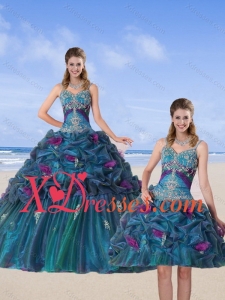 Multi Color 2021 Custom Made Quinceanera Gown with Hand Made Flower and Pick Ups